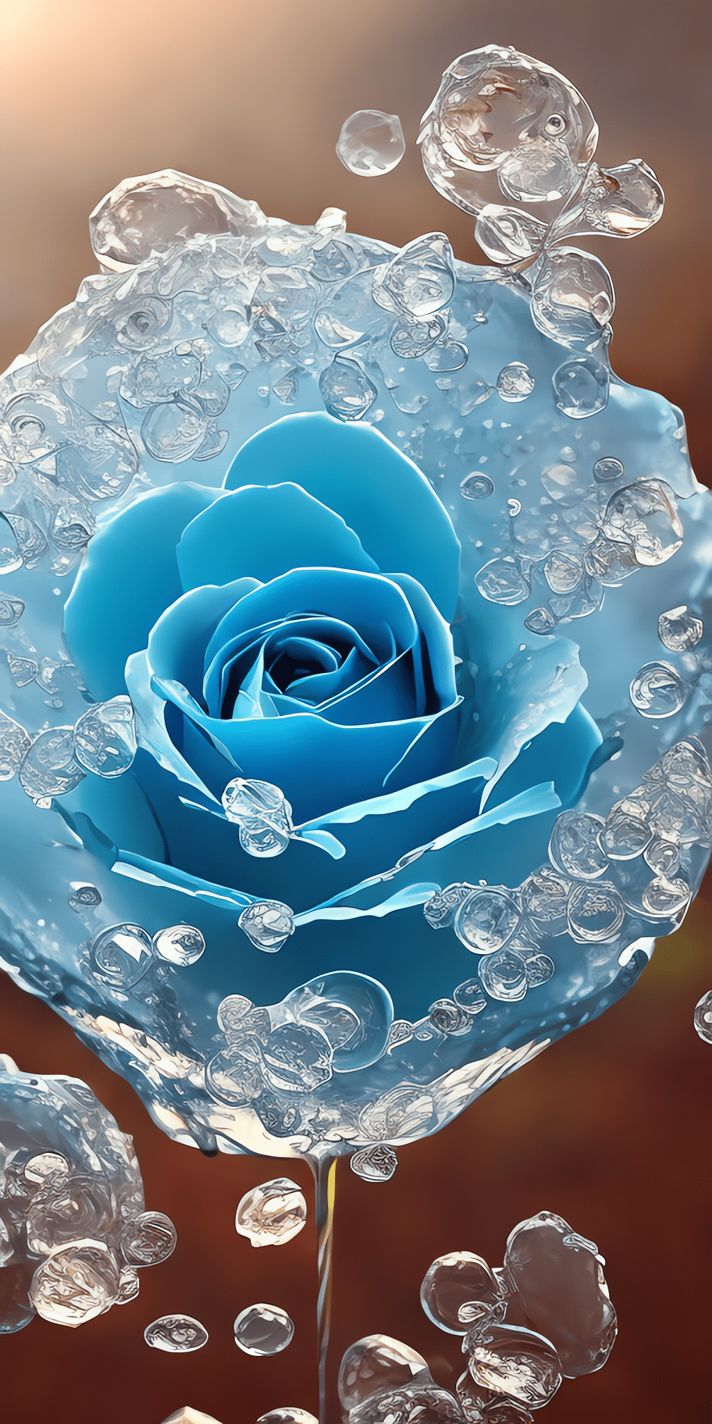 手机壁纸:手机壁纸，碎冰蓝色的玫瑰：清晨中的生命之舞