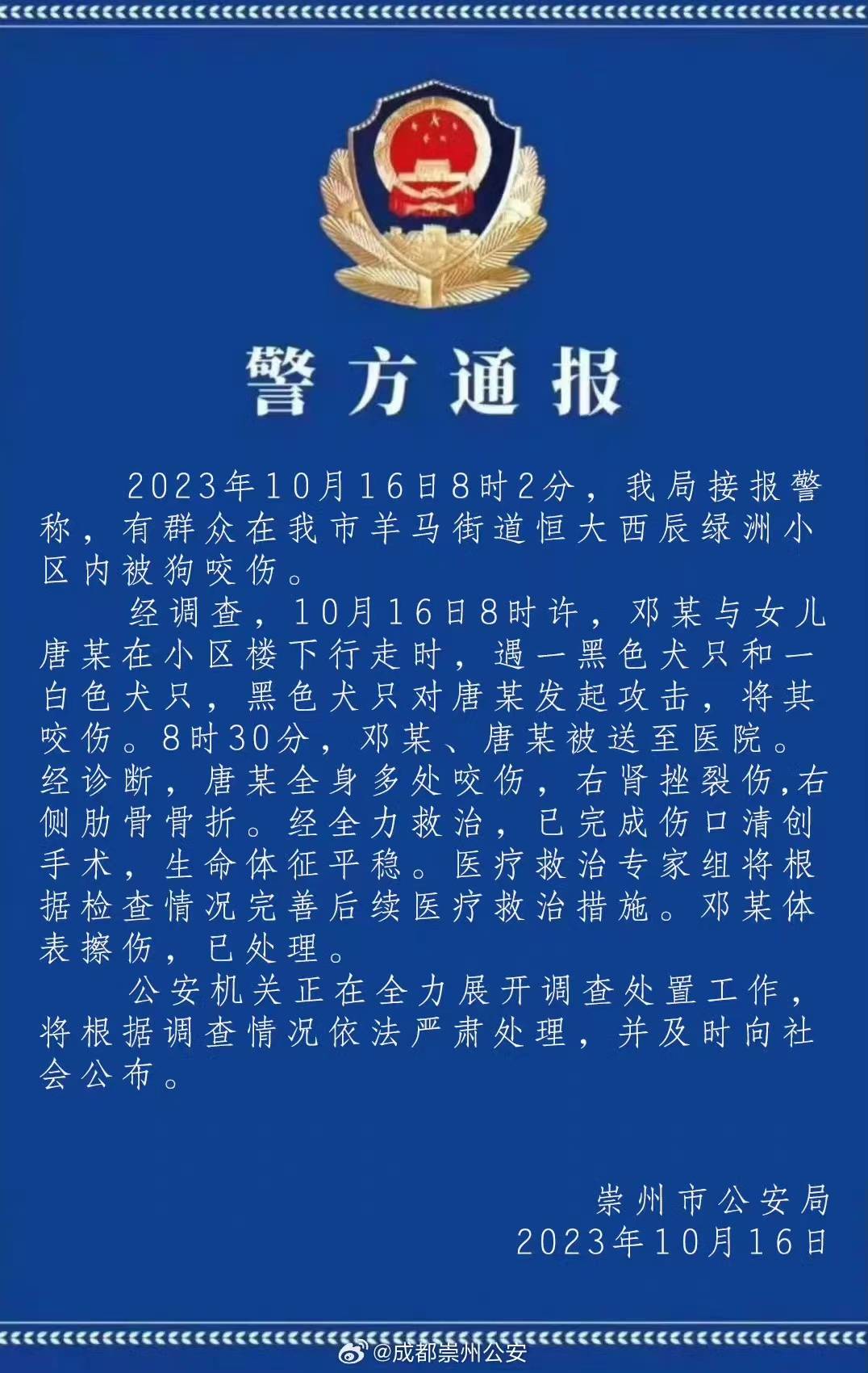 被狗咬伤的成都女童仍未苏醒：别让恶犬在城市撒野-第2张图片-太平洋在线下载